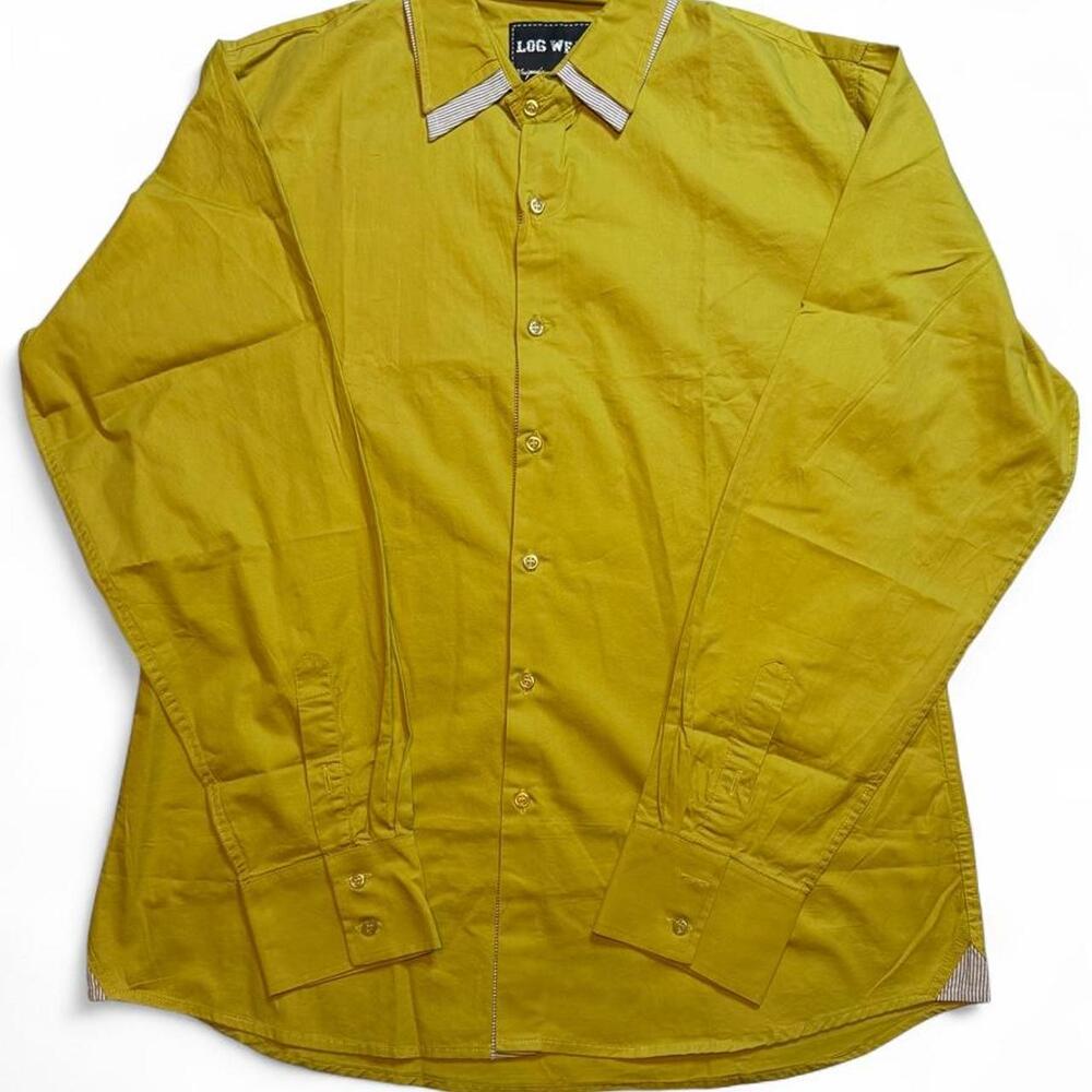 Log wear olive green button-up shirt with white collar trim size XXL dimensions